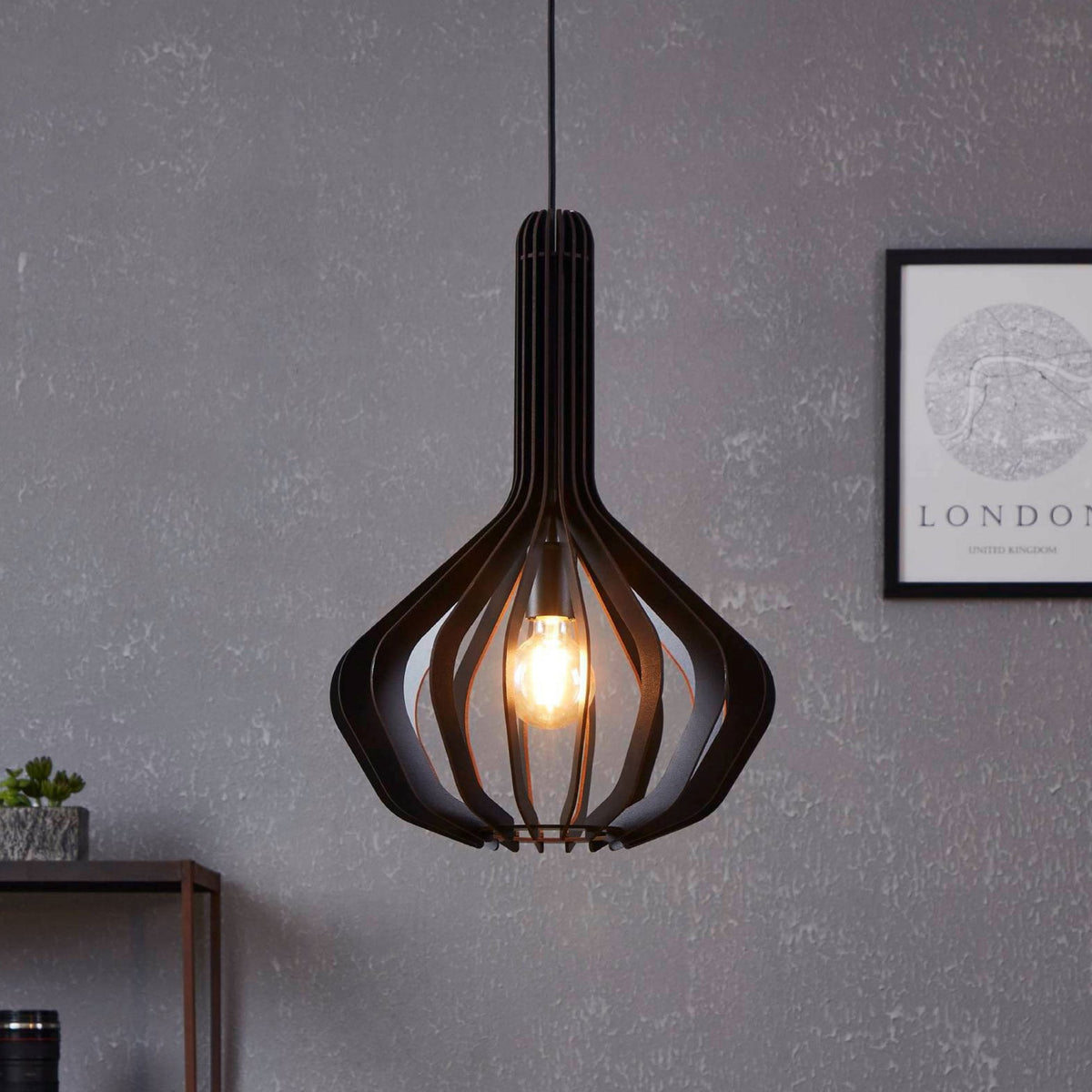 Velasco 380mm Wooden Pendant in Black