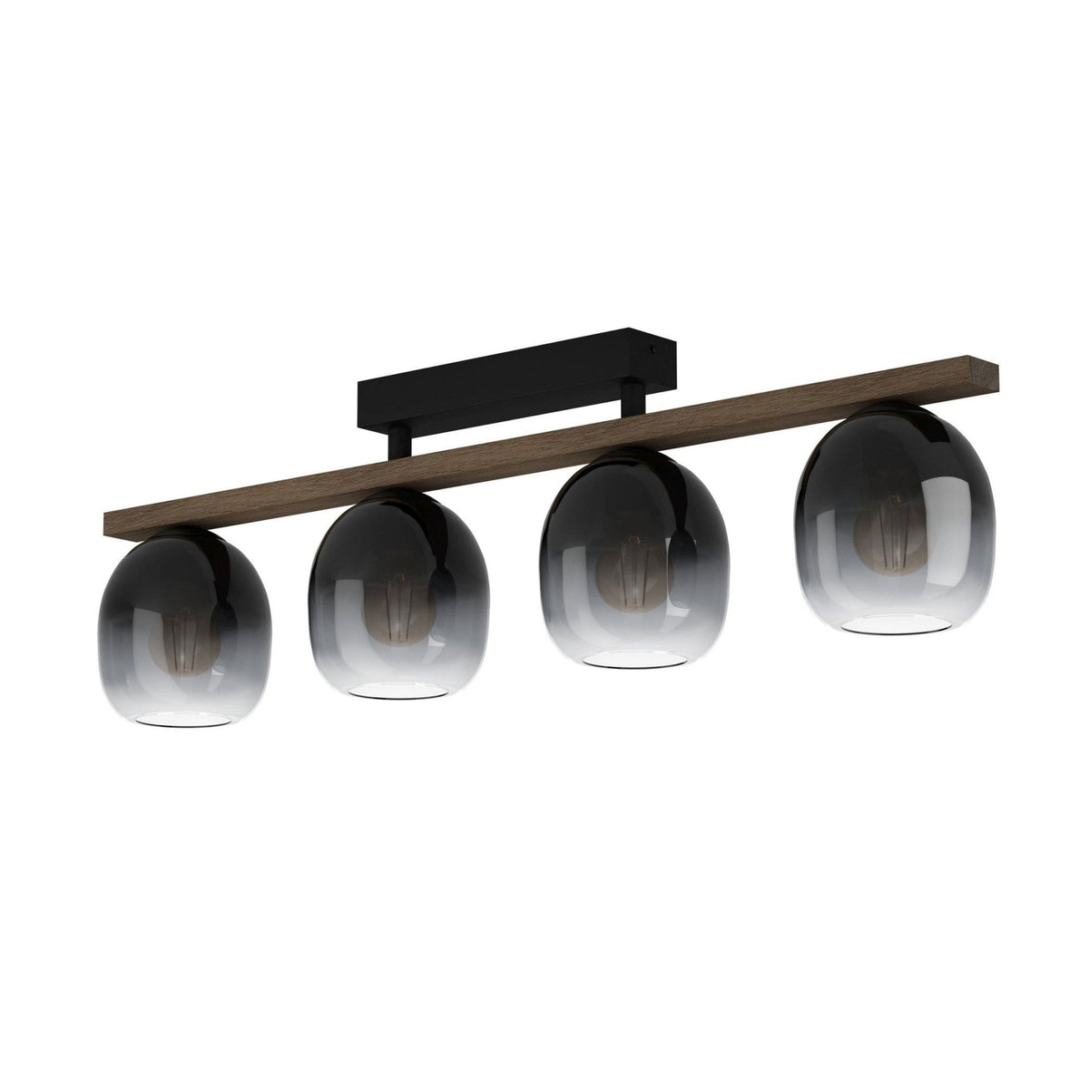 Filago Four Lamp Linear Ceiling Light with Wooden Crossbar & Glass Shades