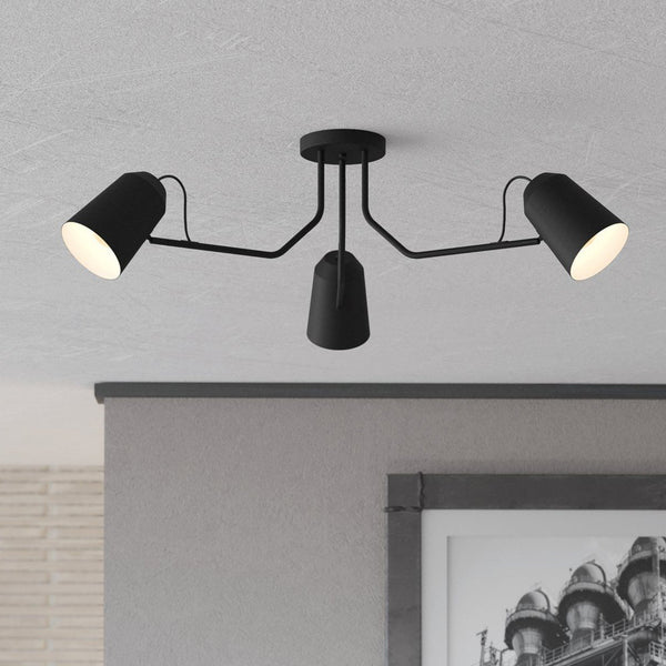 Loreto Three Arm Ceiling Light in Black with Adjustable Heads