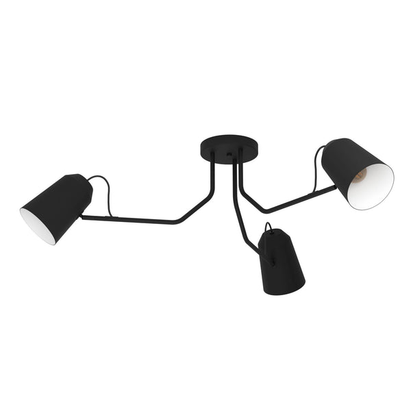 Loreto Three Arm Ceiling Light in Black with Adjustable Heads