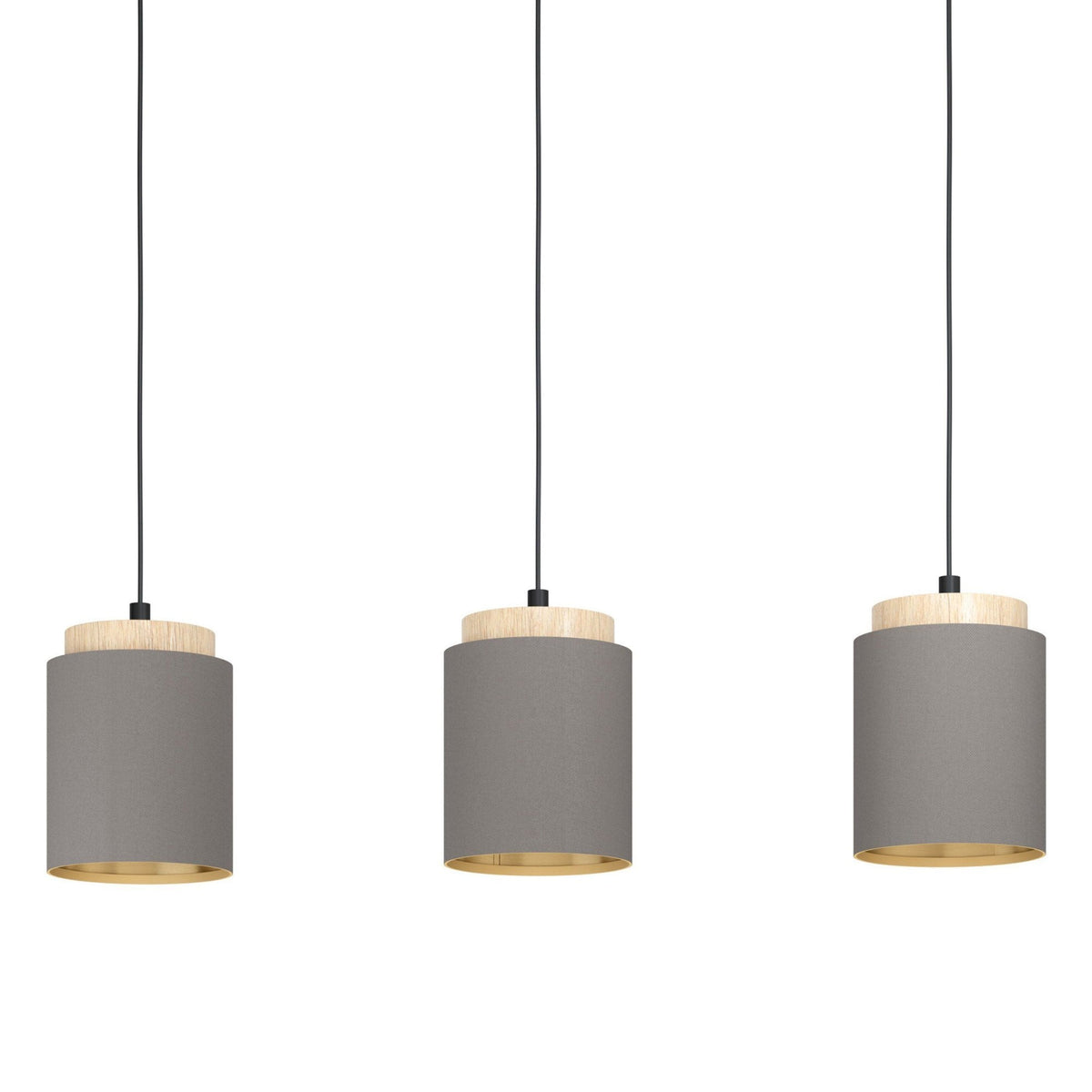 Albariza Triple Drop Linear Pendant with Wooden Lamp Holders and Cappuccino Shades
