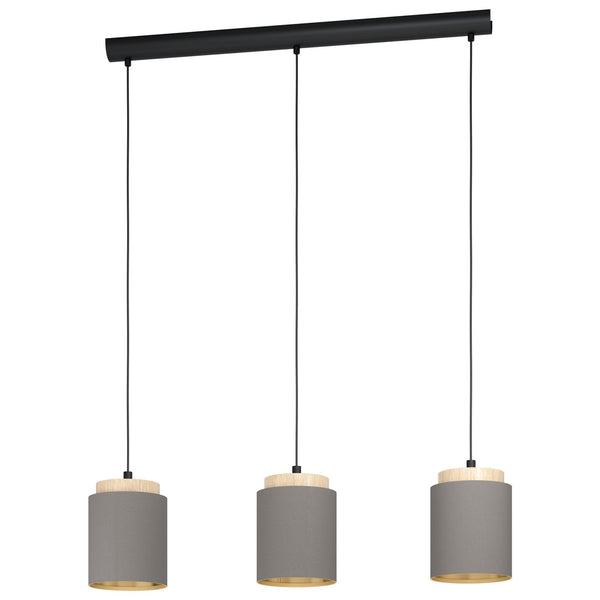 Albariza Triple Drop Linear Pendant with Wooden Lamp Holders and Cappuccino Shades