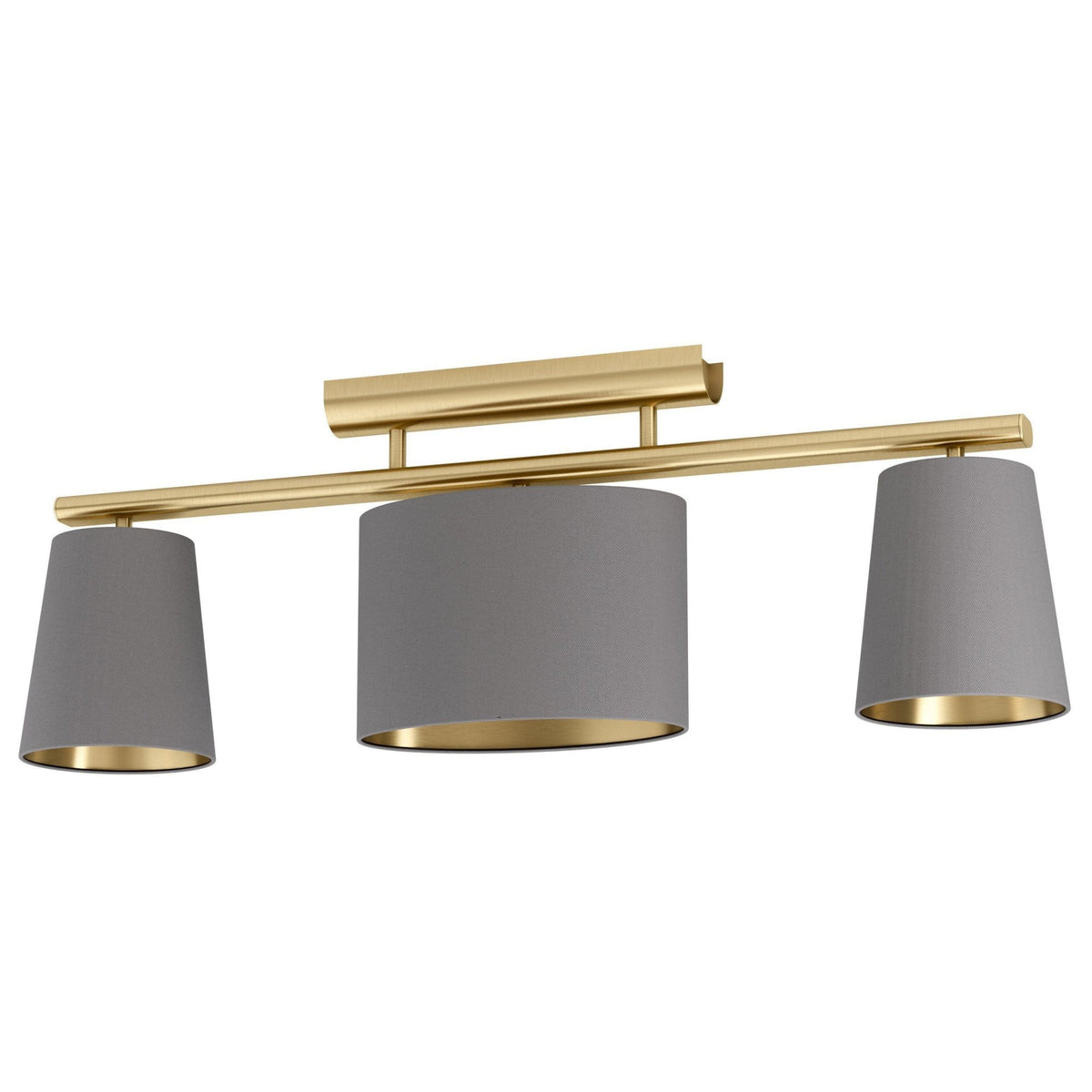 Almeida 2 Three Lamp Linear Ceiling Light in Brushed Brass with Cappuccino Shades