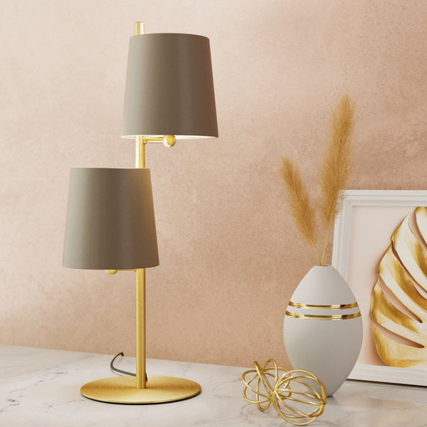 Almeida 2 Table Lamp in Brushed Brass with Cappuccino Shades