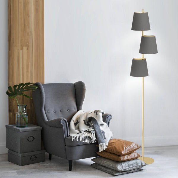 Almeida 2 Floor Lamp in Brushed Brass with Cappuccino Shades