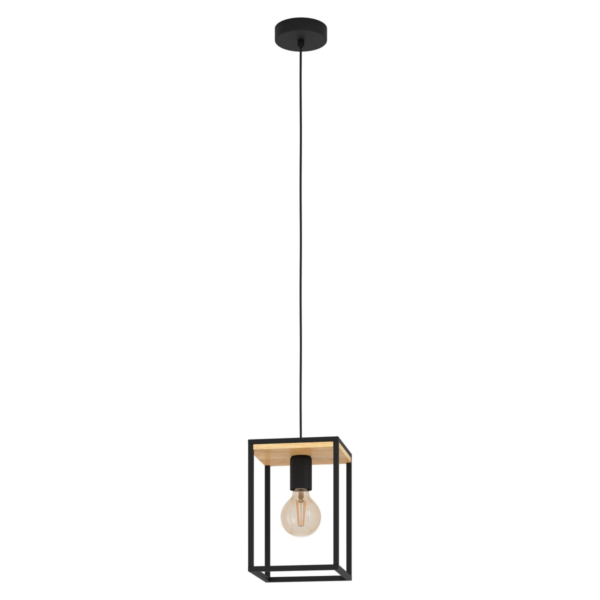 Libertad Single Drop Pendant in Black with Wood Detailing