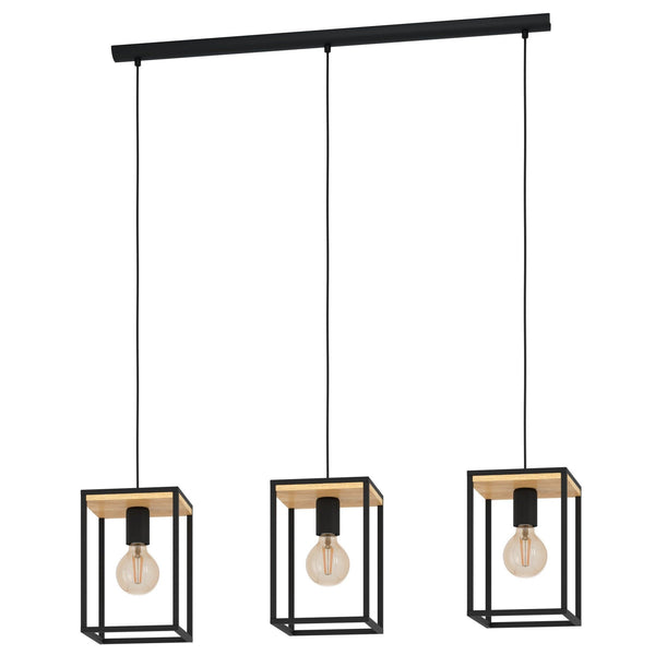 Libertad Triple Drop Linear Pendant in Black with Wood Detailing