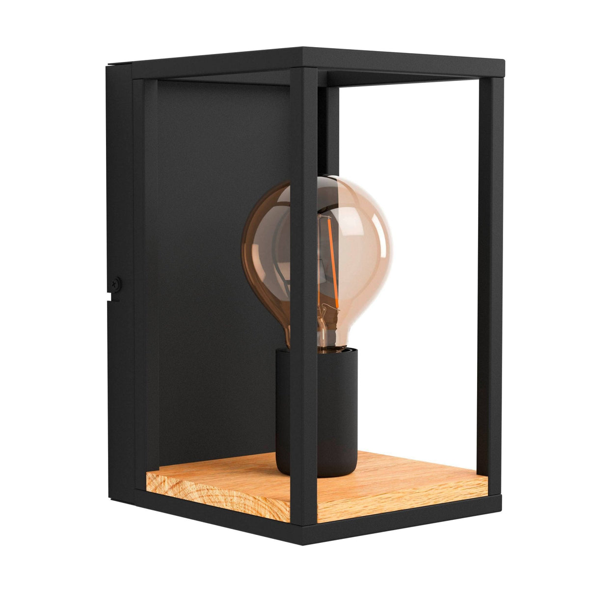 Libertad Plug in Wall Light in Black with Wood Detailing