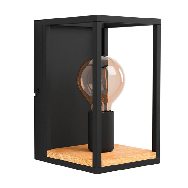 Libertad Plug in Wall Light in Black with Wood Detailing