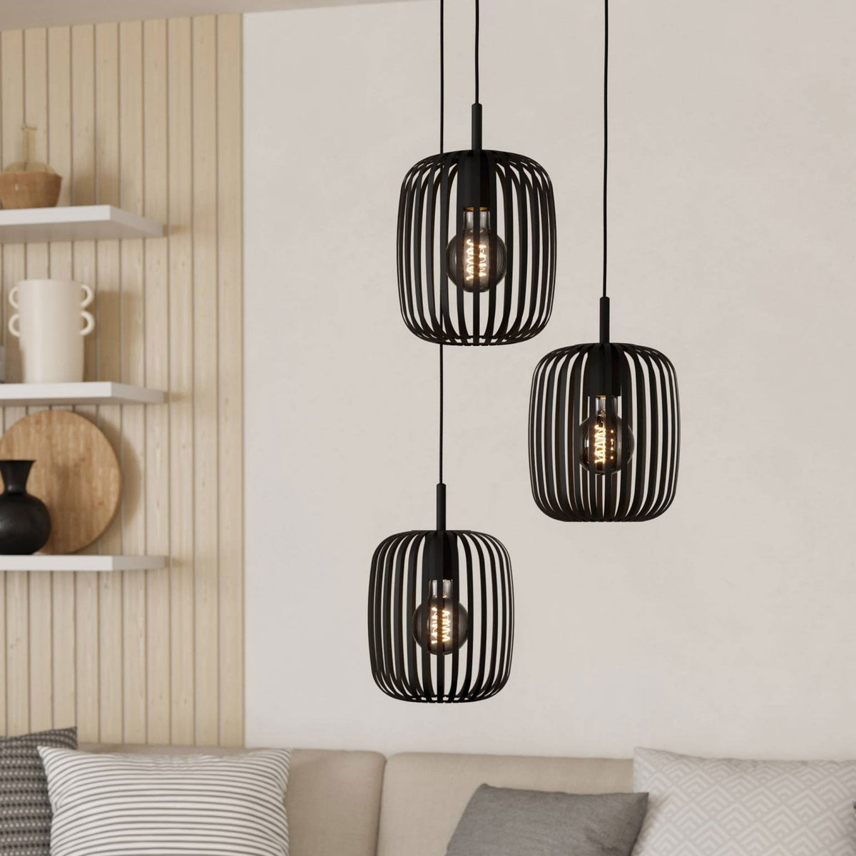 Romazzina Triple Drop Round Steel Pendant in a Black Finish