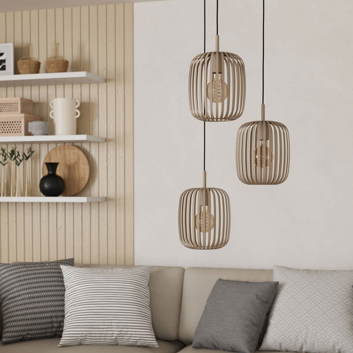 Romazzina Triple Drop Round Steel Pendant in a Sandy Finish
