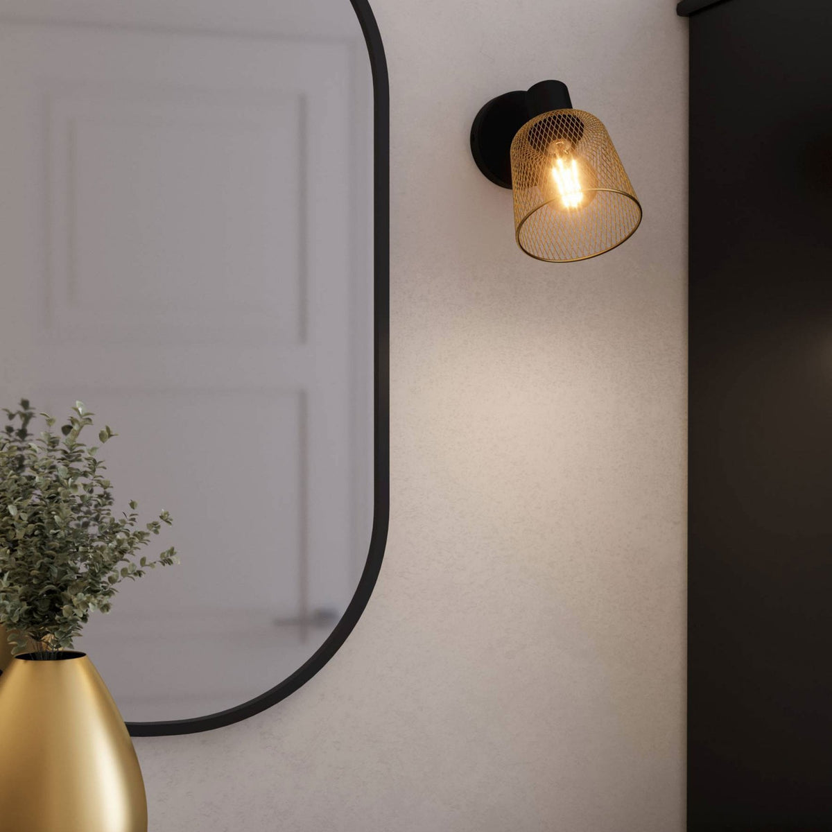 Coslada Single Spotlight in Black and Brass Wire Mesh Shade