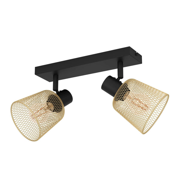 Coslada Twin Spotlight in Black and Brass Wire Mesh Shades
