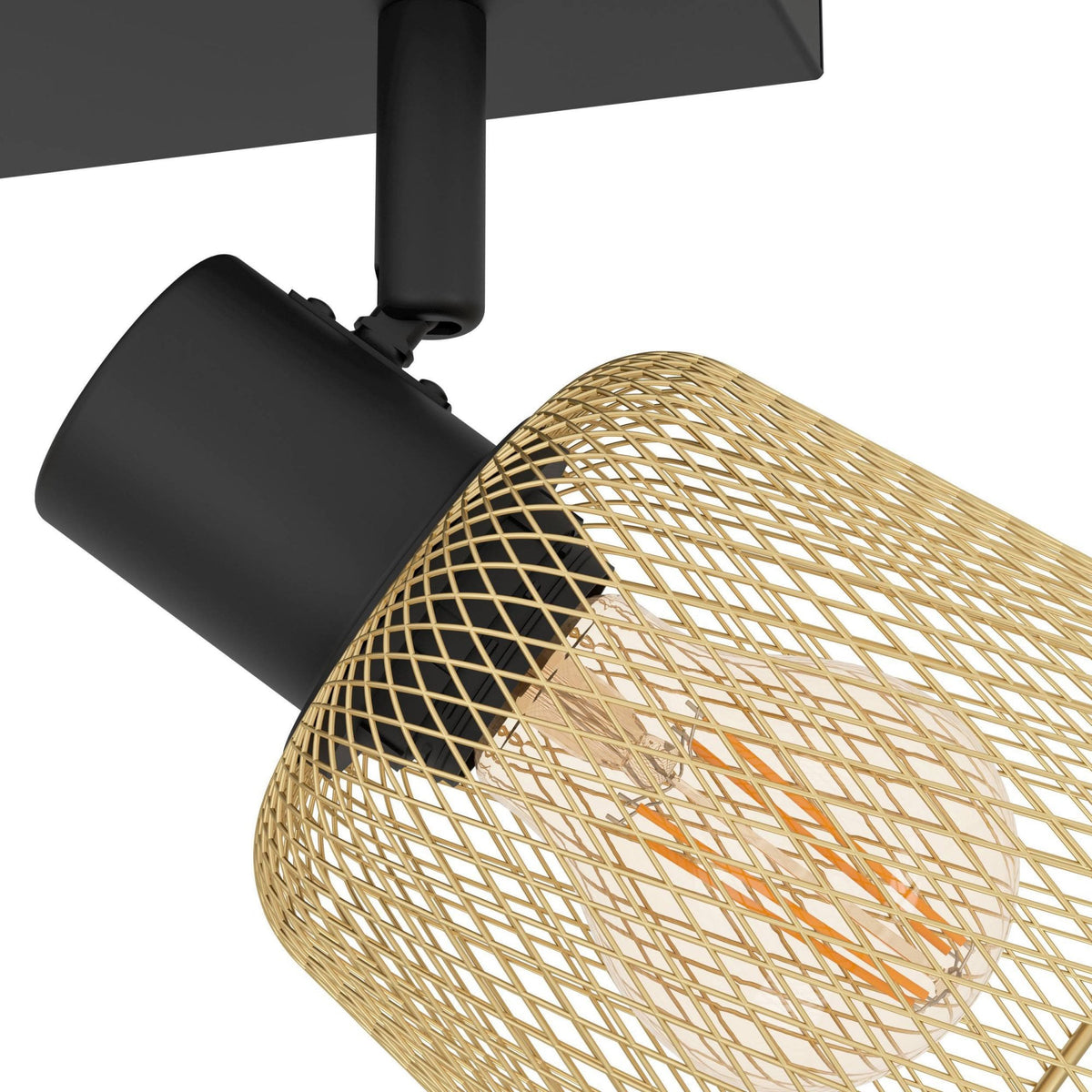 Coslada Twin Spotlight in Black and Brass Wire Mesh Shades