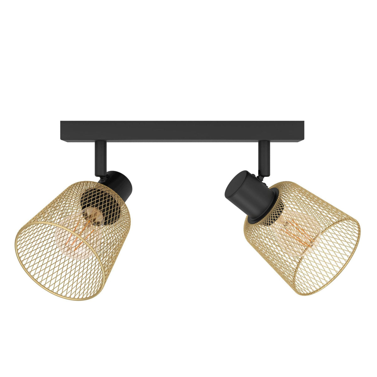 Coslada Twin Spotlight in Black and Brass Wire Mesh Shades