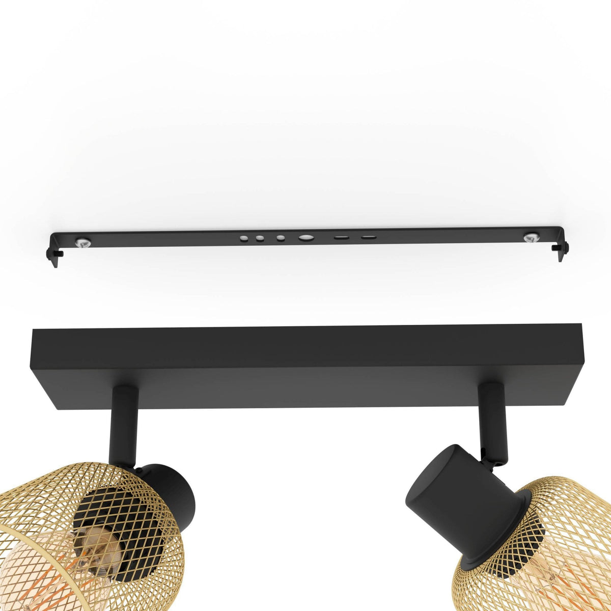 Coslada Twin Spotlight in Black and Brass Wire Mesh Shades