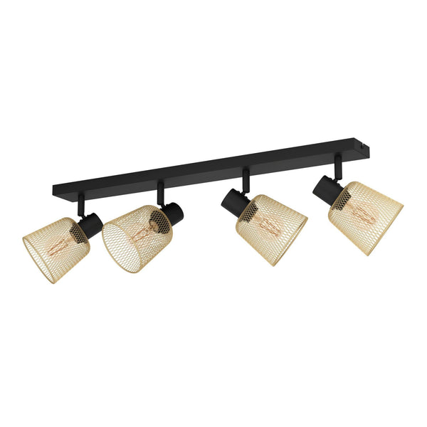 Coslada Quad Spotlight in Black and Brass Wire Mesh Shades
