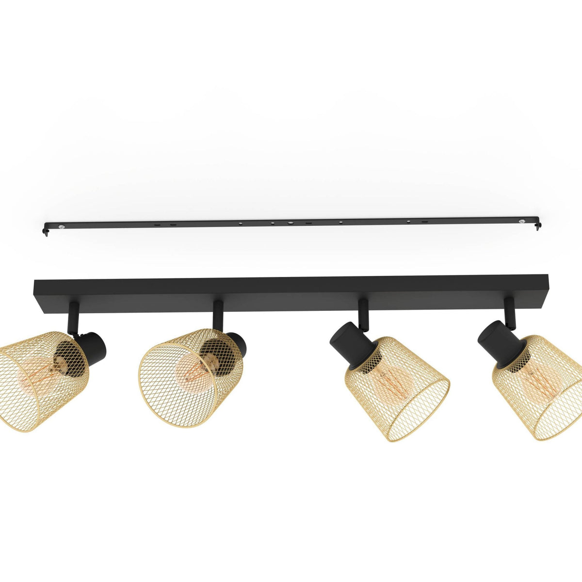 Coslada Quad Spotlight in Black and Brass Wire Mesh Shades