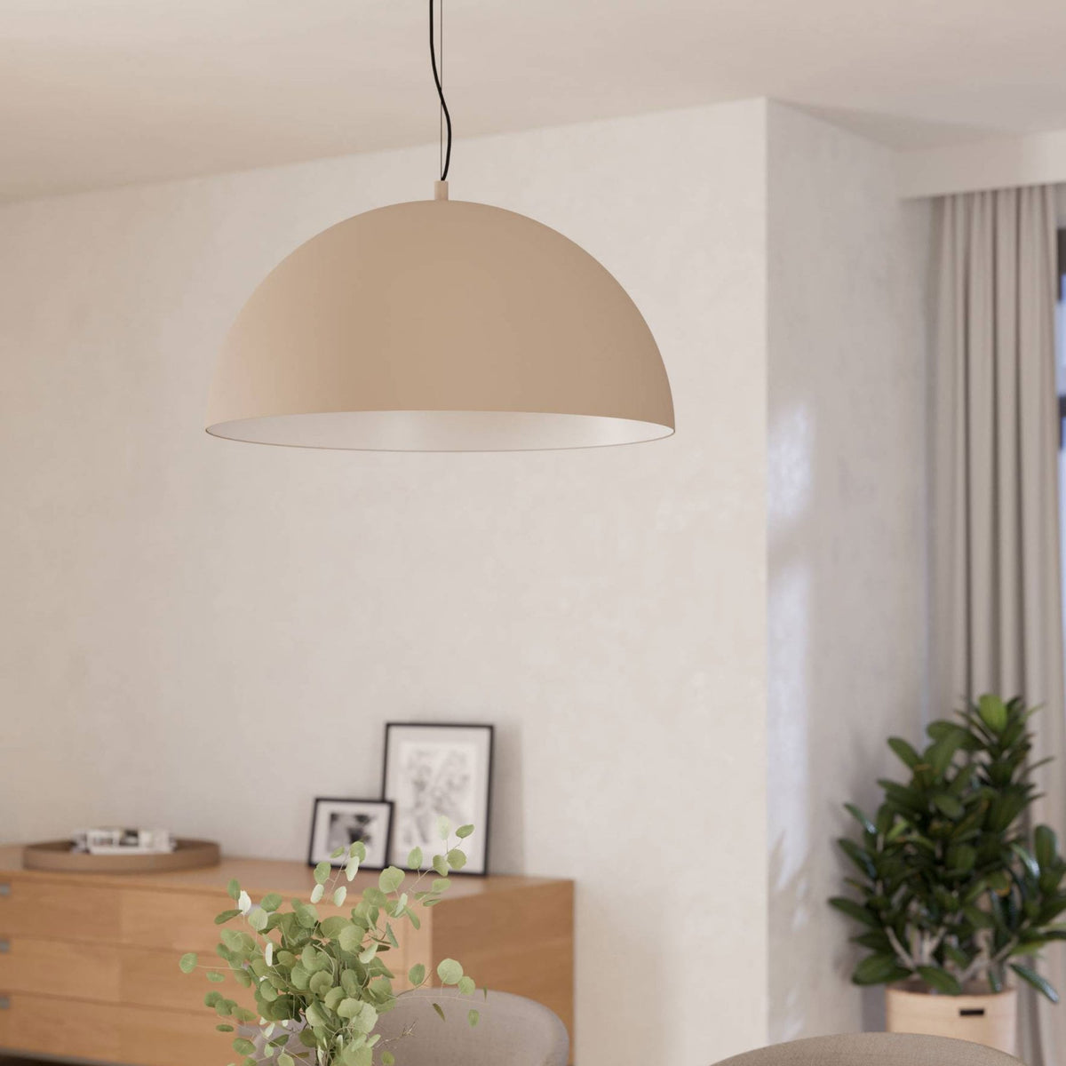 Gaetano 1 535mm Large Pendant in a Sand Finish with Cream Inner