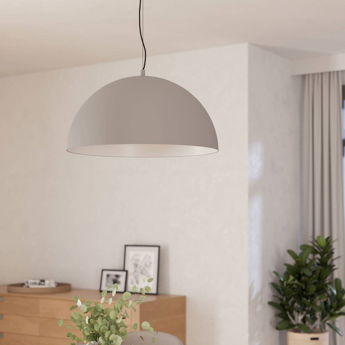 Gaetano 1 535mm Large Pendant in a Grey Finish with White Inner
