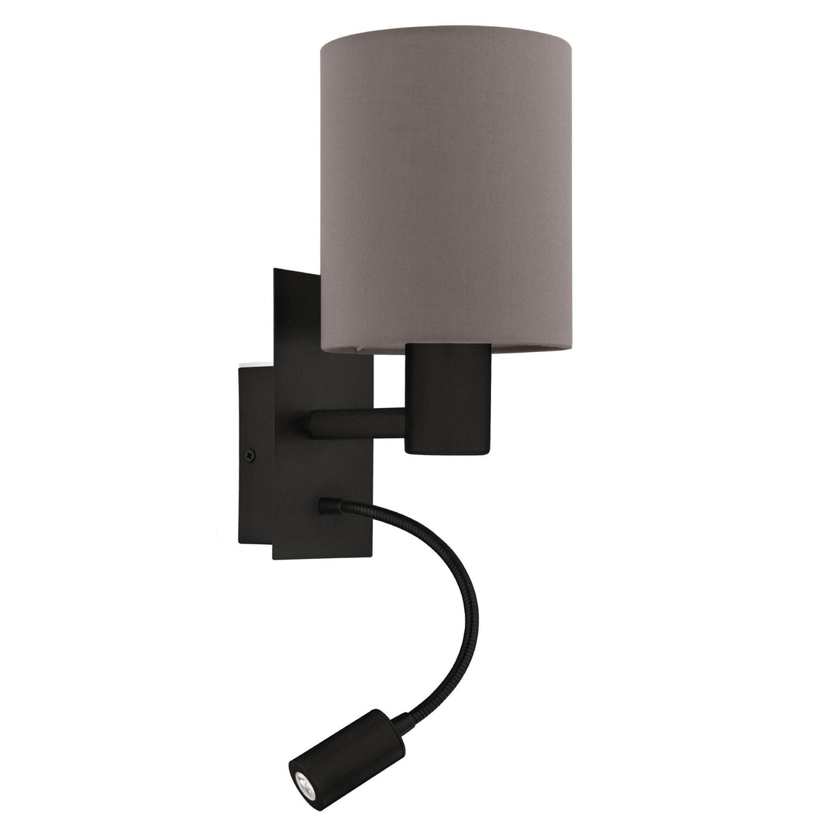 Pasteri Wall Light in Black with Anthracite-Brown Shade and LED Reader