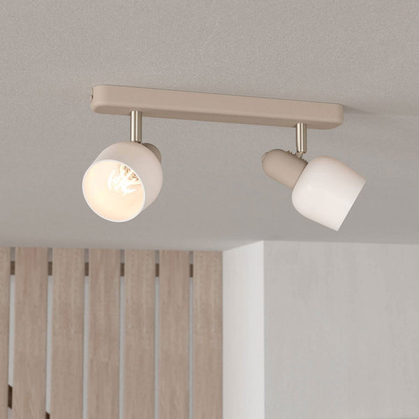 Corato Twin Spotlight in a Sandy Finish with Opal Glass Shades