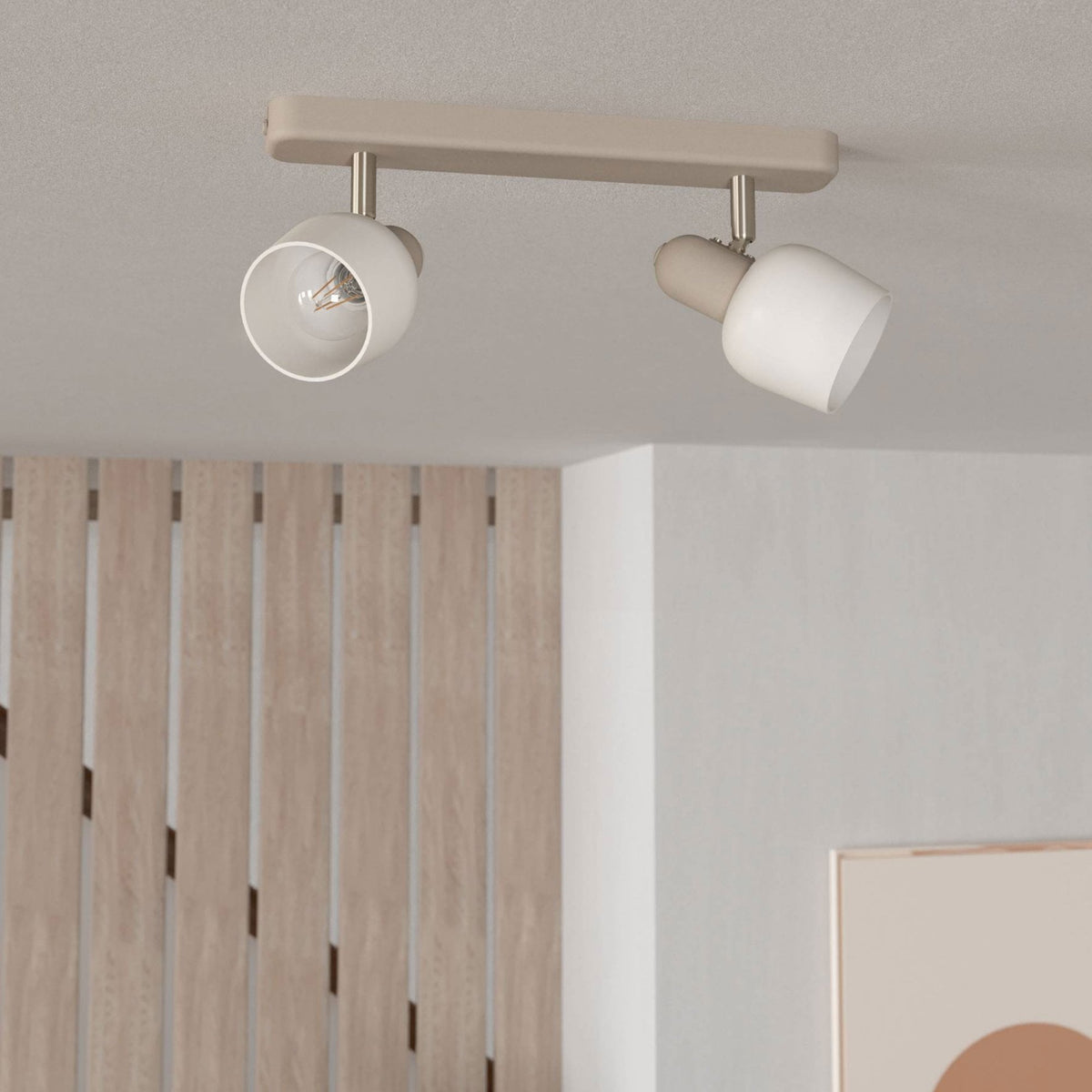 Corato Twin Spotlight in a Sandy Finish with Opal Glass Shades