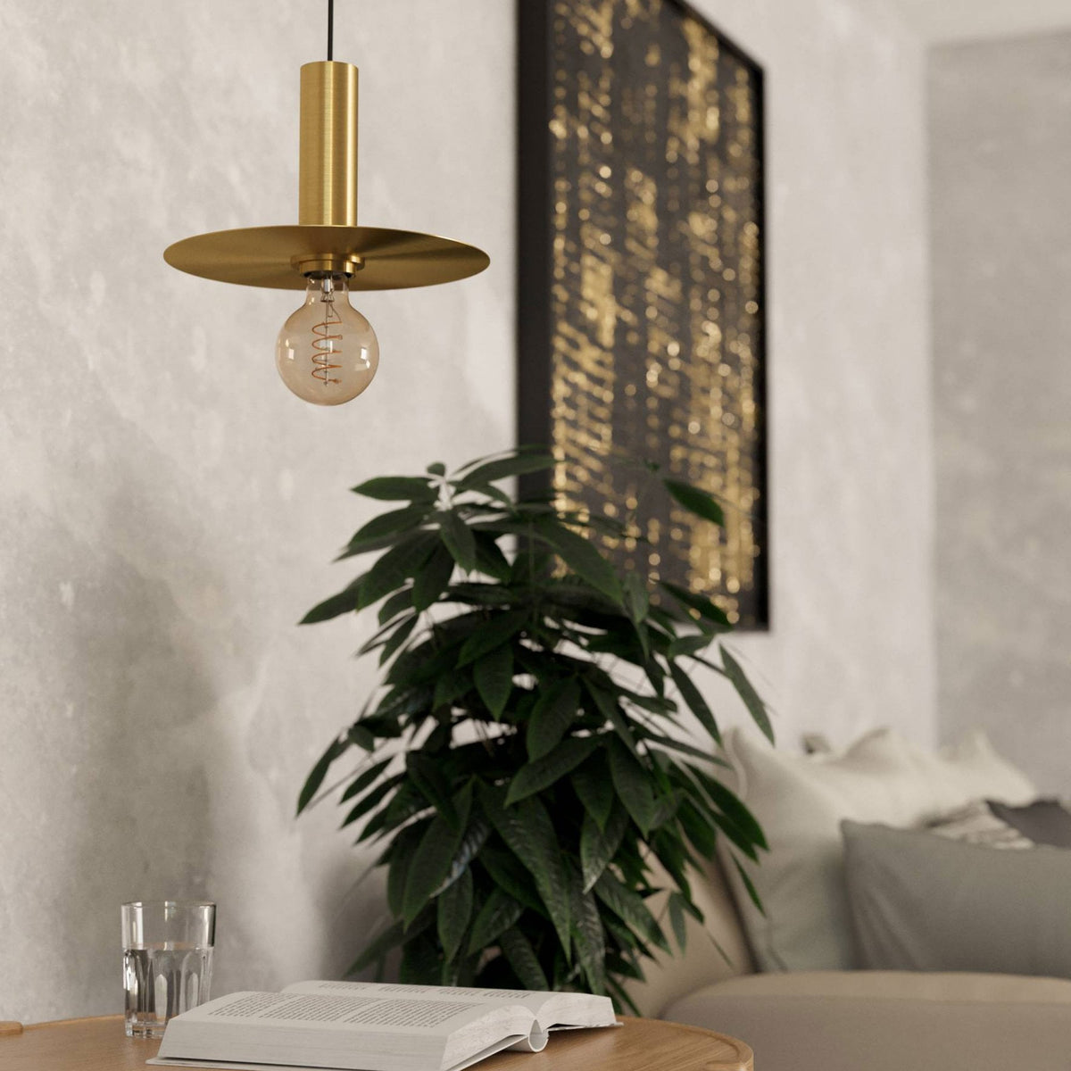 Escandell Single Drop Pendant in Brushed Brass
