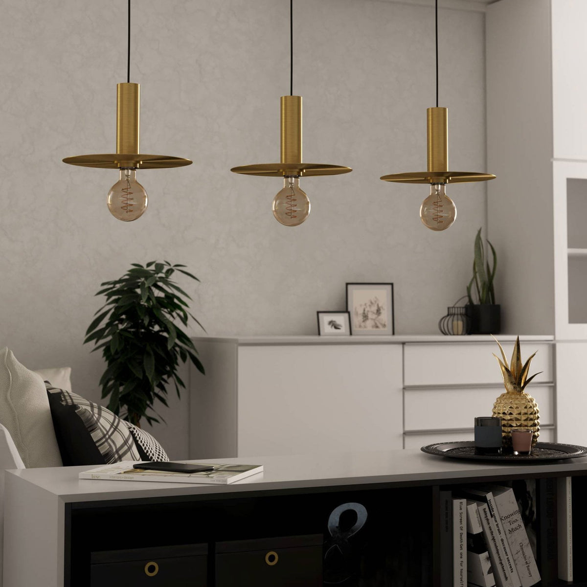 Escandell Triple Drop Linear Pendant in Brushed Brass