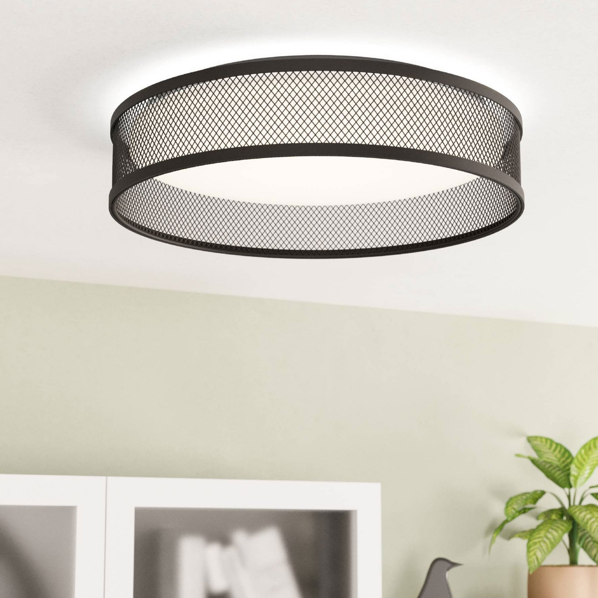Eglo Luppineria 385mm 20w LED Ceiling Light in Black with White ...