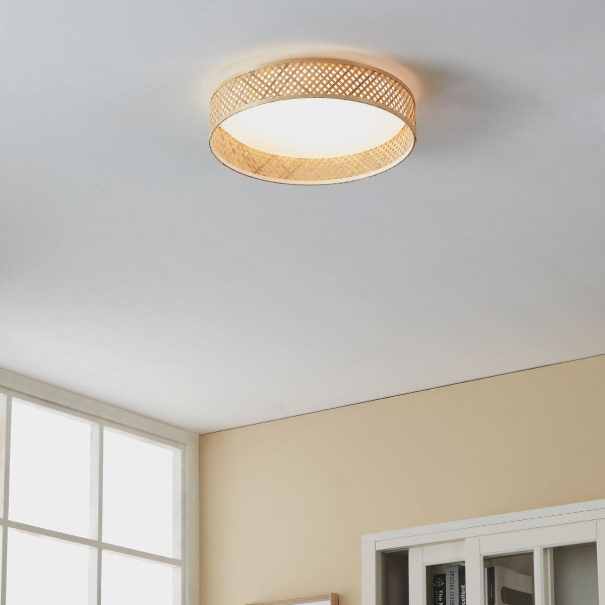 Luppineria 380mm 20w LED Ceiling Light in Bamboo with White Diffuser