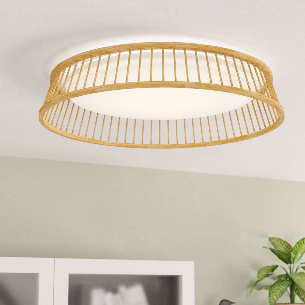 Luppineria 450mm 20w LED Ceiling Light in Slatted Bamboo with White Diffuser