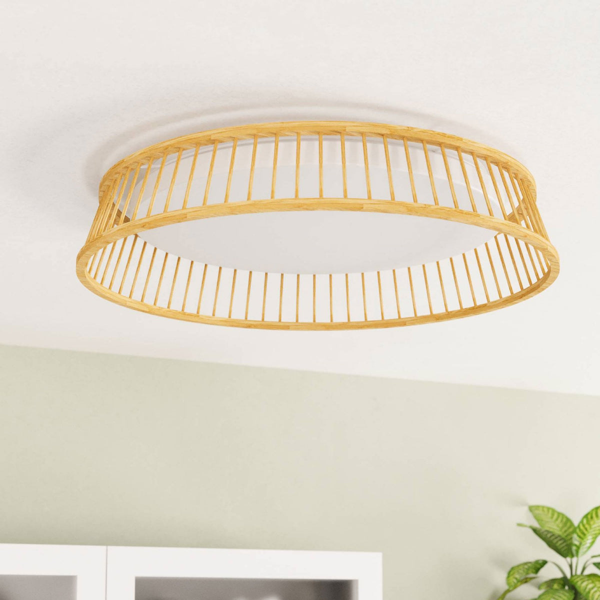 Luppineria 450mm 20w LED Ceiling Light in Slatted Bamboo with White Diffuser