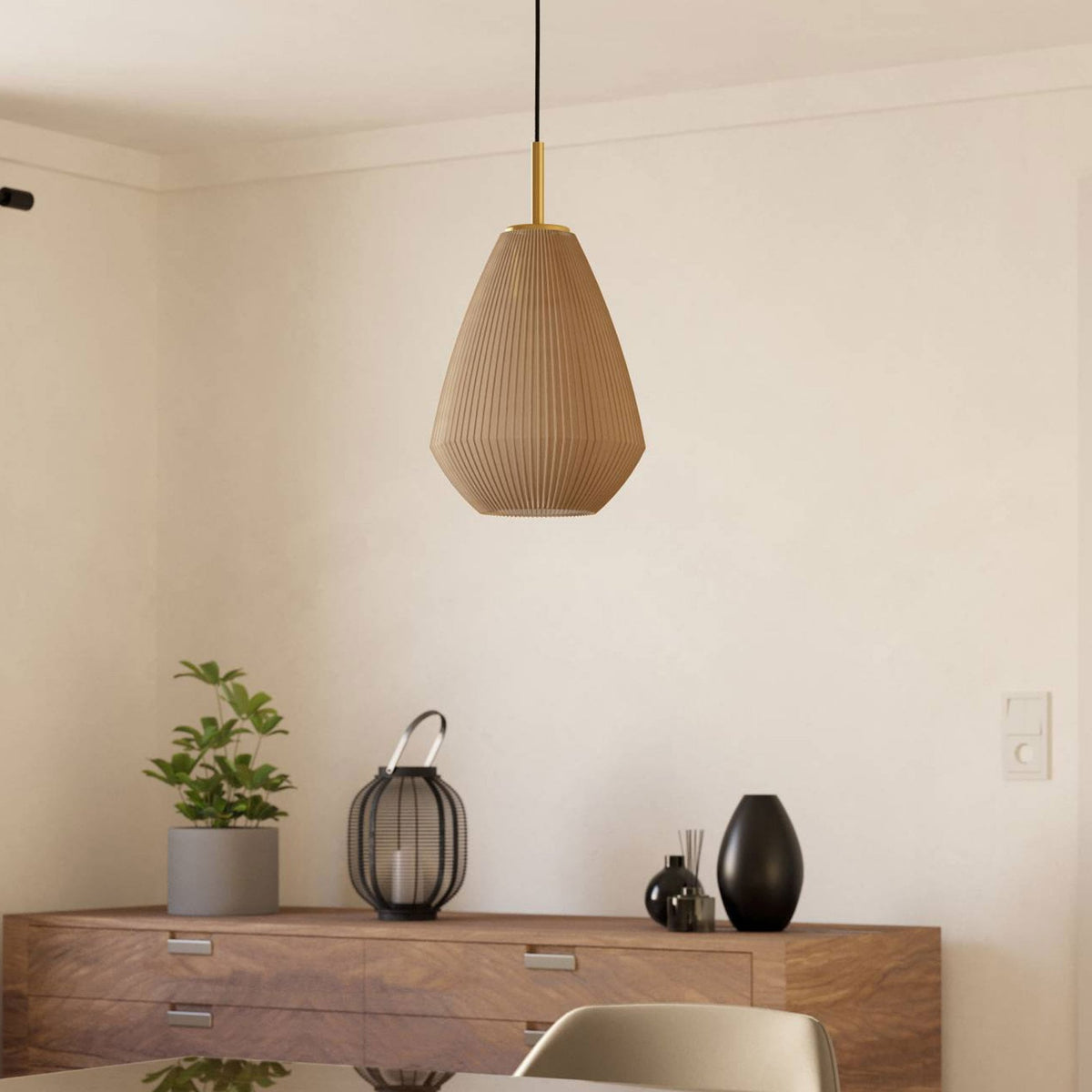 Caprarola Single Drop Pendant with Satin Sandy Coloured Glass Diffuser