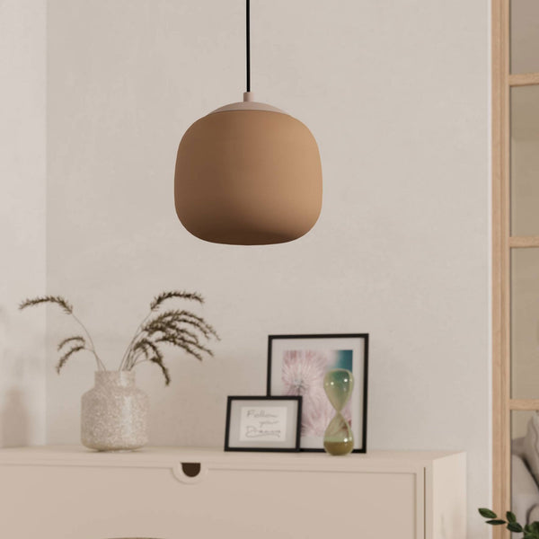 Cominio Single Drop Pendant in Taupe and Sandy Coloured Glass Diffuser