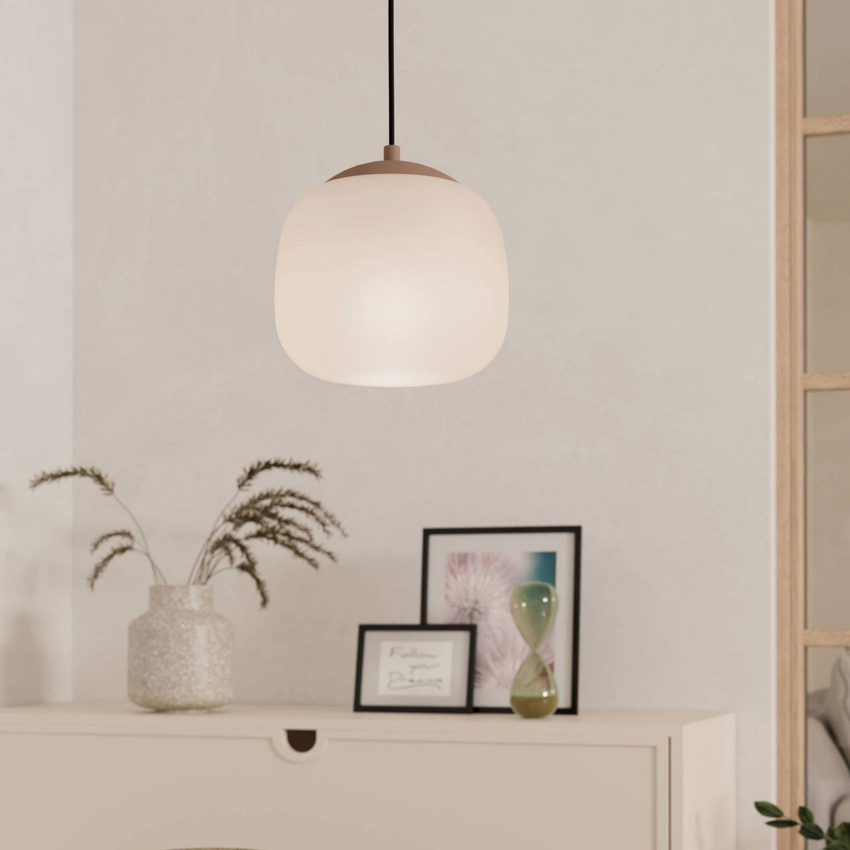 Cominio Single Drop Pendant in Taupe and Sandy Coloured Glass Diffuser