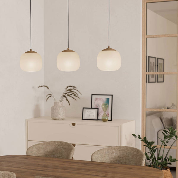 Cominio Triple Drop Linear Pendant in Taupe and Sandy Coloured Glass Diffuser