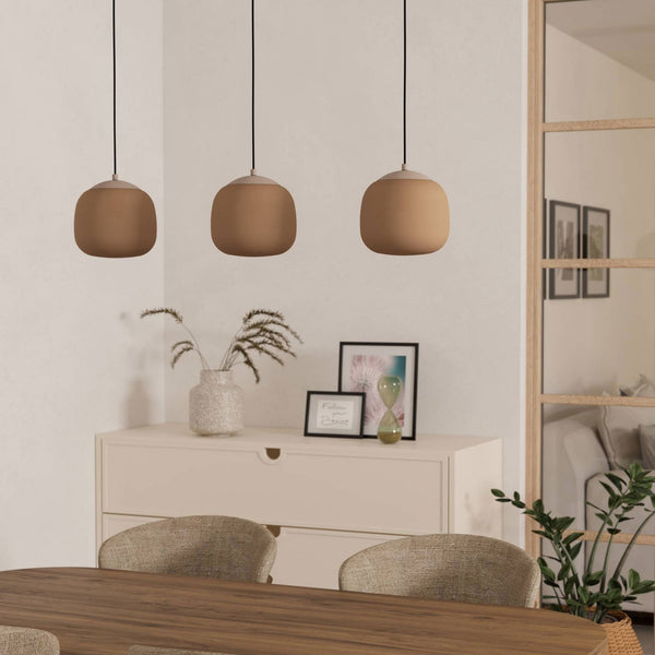 Cominio Triple Drop Linear Pendant in Taupe and Sandy Coloured Glass Diffuser