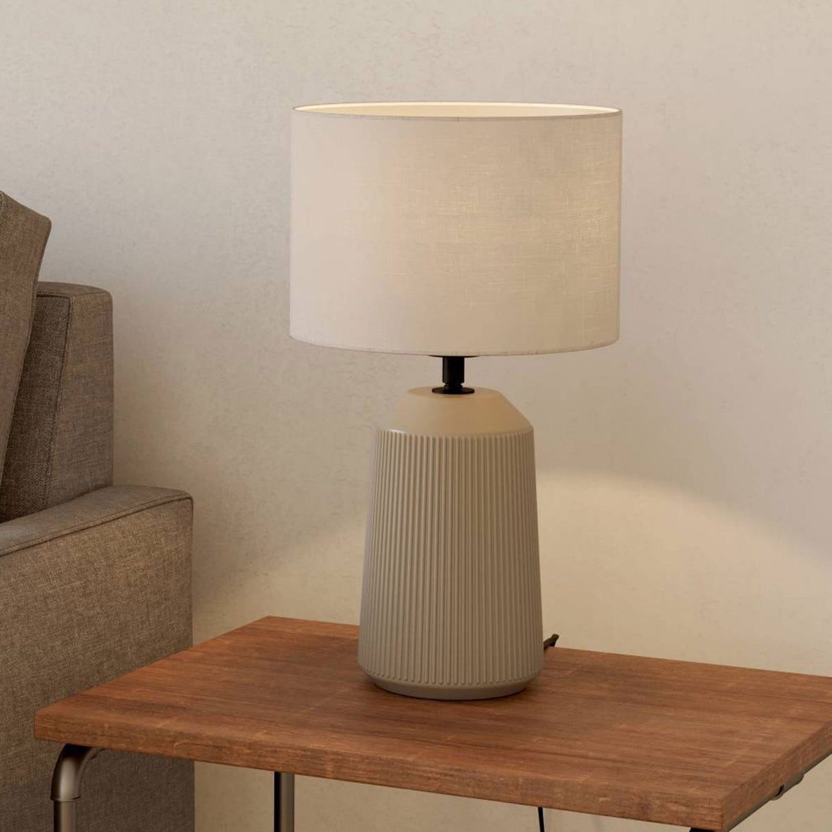 Capalbio Ceramic Table Lamp in a Sandy Finish with White Fabric Shade