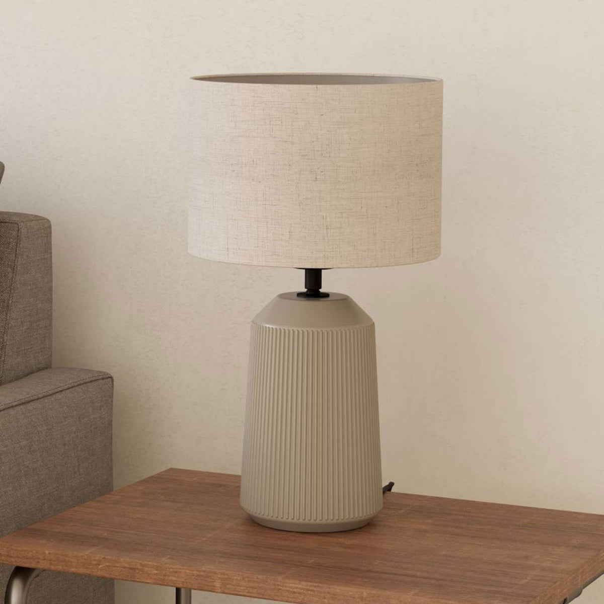 Capalbio Ceramic Table Lamp in a Sandy Finish with White Fabric Shade