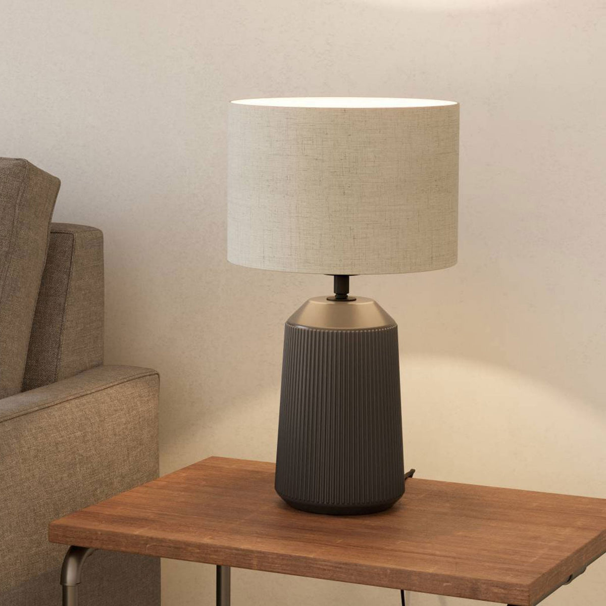 Capalbio Ceramic Table Lamp in a Grey Finish with Natural Linen Fabric Shade