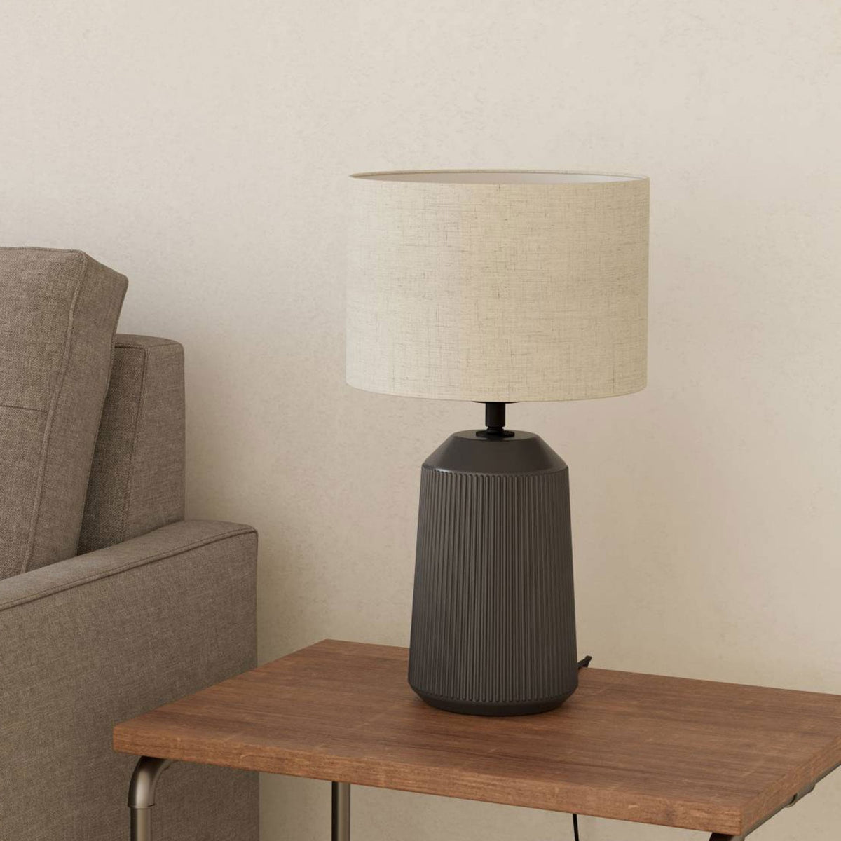 Capalbio Ceramic Table Lamp in a Grey Finish with Natural Linen Fabric Shade