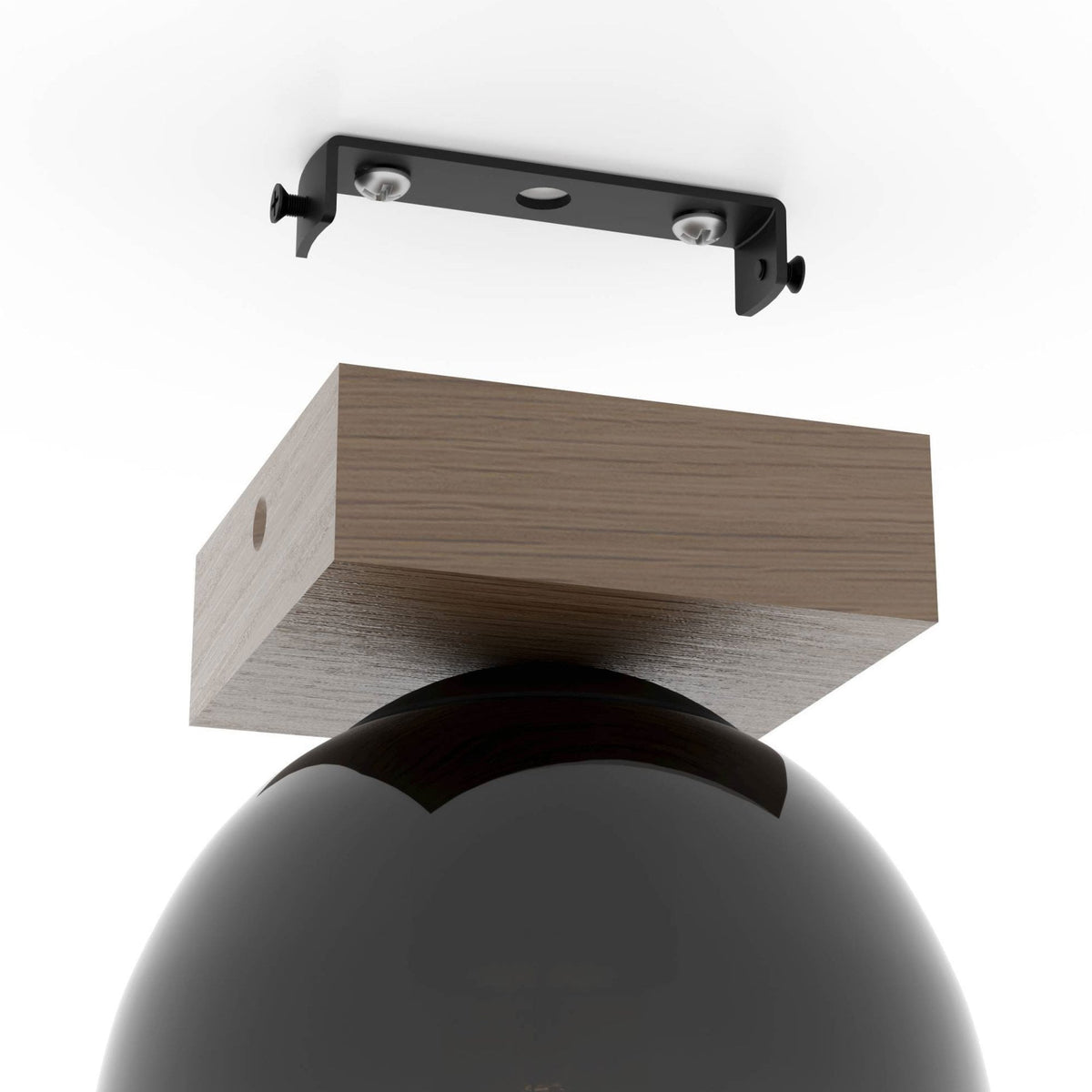 Filago Single Ceiling Light with Wooden Base & Glass Shade