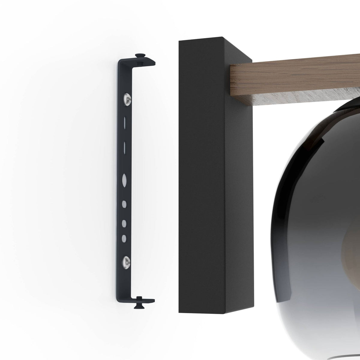 Filago Wall Light in Black with Wooden Bar & Glass Shade