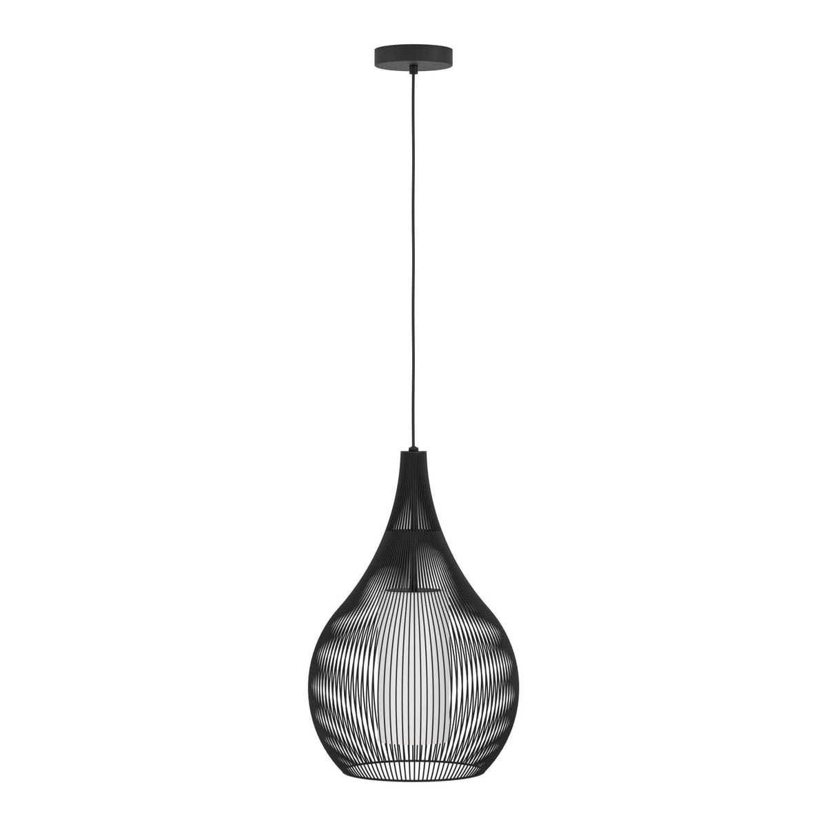 Razoni 325mm Single Drop Pendant in Black with Inner White Glass Diffuser