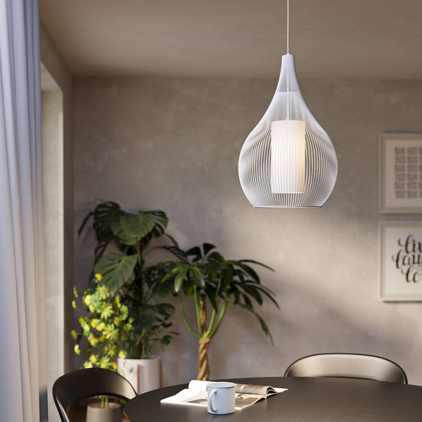 Razoni 325mm Single Drop Pendant in White with Inner White Glass Diffuser