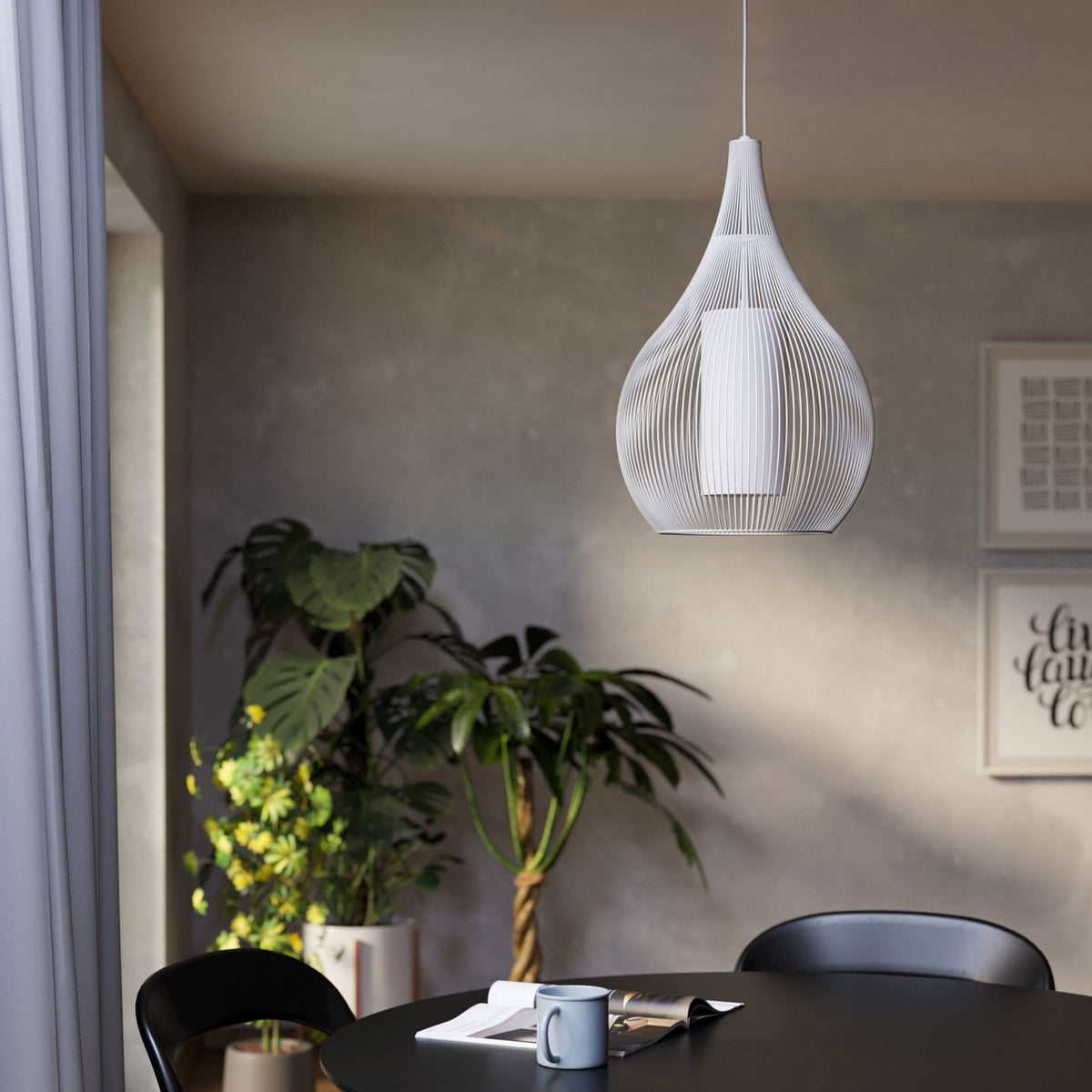 Razoni 325mm Single Drop Pendant in White with Inner White Glass Diffuser