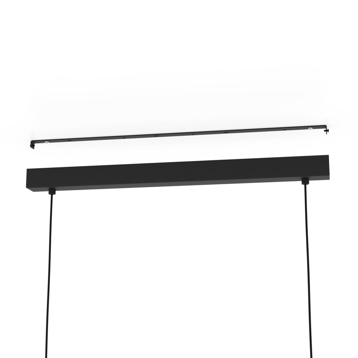 Eglo Miniere Twin Drop Linear Pendant in Grey, a black linear pendant light with two hanging cords