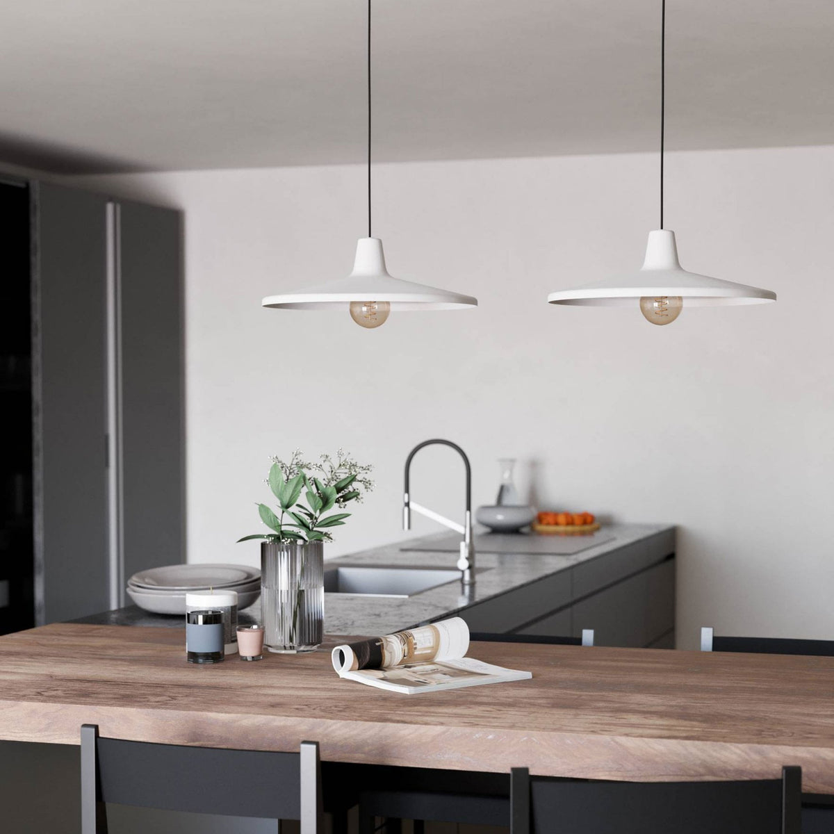 Miniere Twin Drop Linear Pendant in Grey