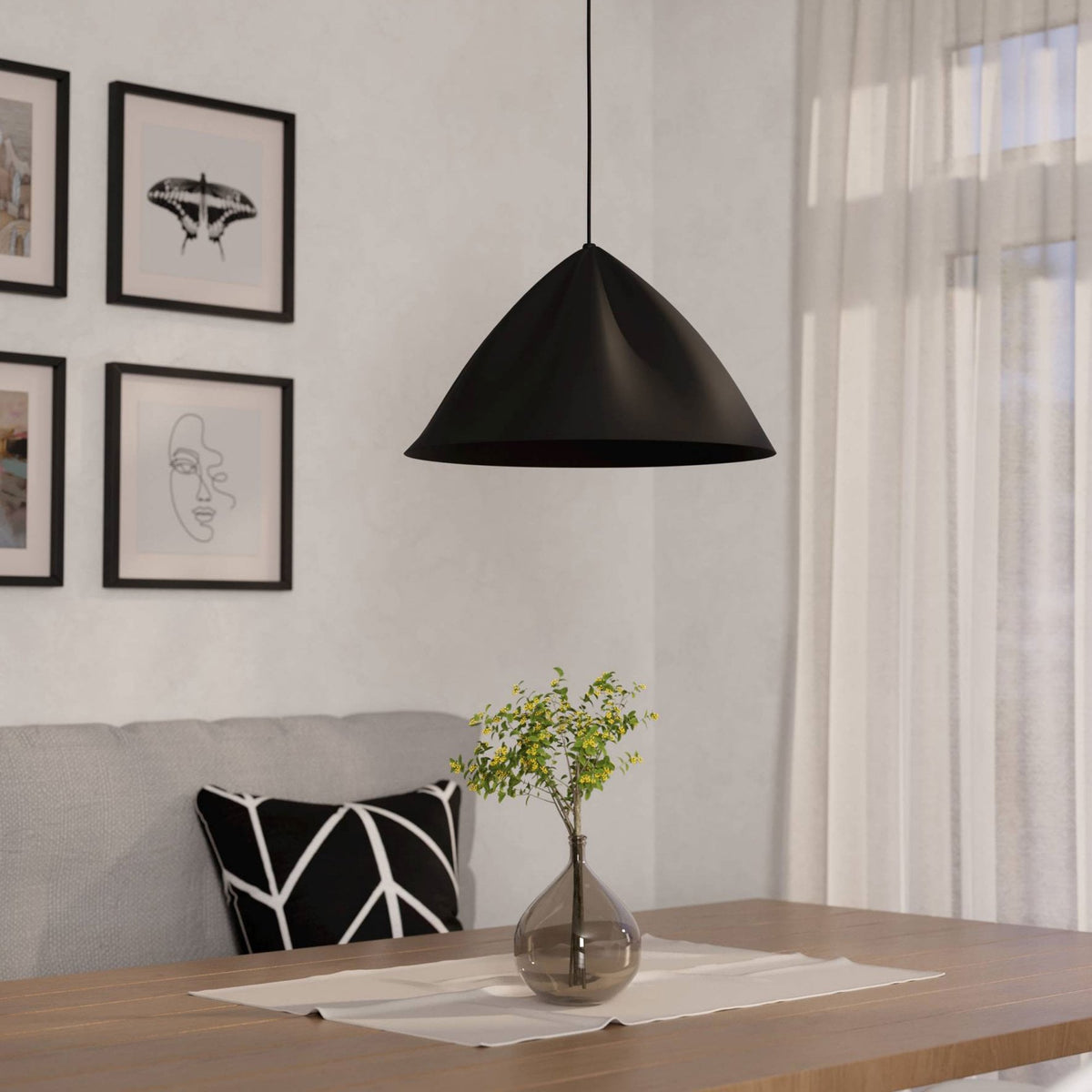 Podere Single Drop Pendant with a Black Steel Shade